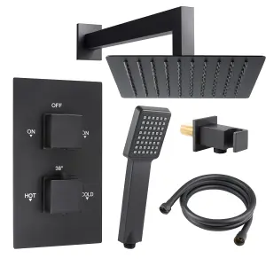 Matt Black Square Concealed Thermostatic Shower Valve Rainfall Set