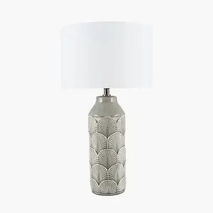 Embossed Art Deco Grey Ceramic Table Lamp