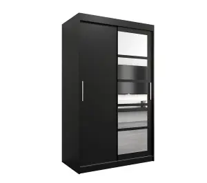 Sleek Black Roma I Sliding Door Wardrobe W1200mm H2000mm D620mm Mirrored Vertical Handles Contemporary Storage Solution