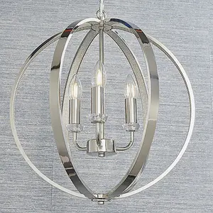 Luminosa Ritz 3 Light Wire Ceiling Pendant Bright Nickel & Clear Faceted Acrylic, E14