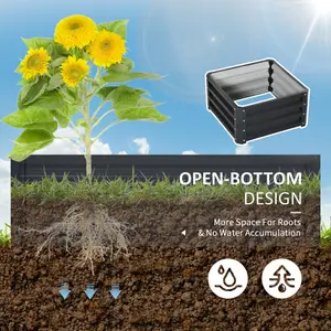 Outsunny Set of 2 Raised Garden Bed Galvanised Planter Box, Grey