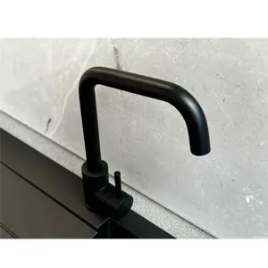 Reginox Matt Black Stainless Steel Kitchen Sink Tap NERA MB Square Neck Deck Mounted