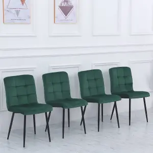 4Pcs Green Velvet Dining Chairs with Metal Legs