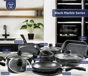 Westinghouse Non Stick Frying Pan - 24 cm Fry Pan Black Marble