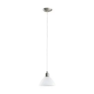 Pendant Ceiling Light Colour Satin Nickel Shade White Glass Alabaster Bulb E27 1x60W