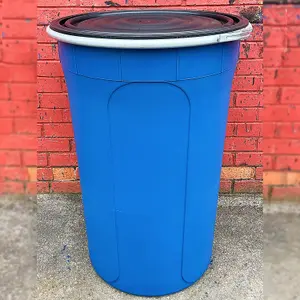 210L Blue plastics shipping drum with lid and clasp, shipping container, large storage container with lid.