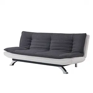 Michigan Fabric Sofa Bed 2 Seater Duo Contrast Fabric Chrome Legs Sofabed Recliner, Charcoal & White Faux Leather