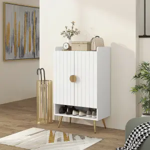 HOMCOM Shoe Storage Cabinet with 2 Doors for 15 Pairs of Shoes, White