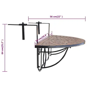 Berkfield Hanging Balcony Table Terracotta Mosaic