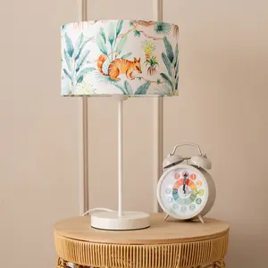 ValueLights Charles White Metal Single Stem Table Lamp with Jungle Lamp Shade and LED Bulb