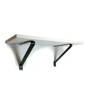 Solid Pine Rustical Shelf White with Black GALA Bracket 25x120cm