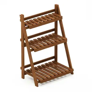 Furinno Tioman Hardwood 3-Tier Flower Rack in Teak Oil, Natural