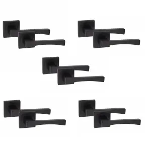 5 Pair Wave Design Door Handles Square Rose Matt Black Finish