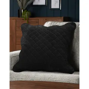 Monterra Cotton Geometric Square Velvet Luxury Cushion Cushion Black