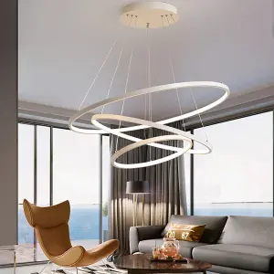 Modern Round 3 Tier Adjustable Linear LED Ceiling Hanging Pendant Light 80cm Dimmable