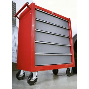 5 Drawer Red Portable Tool Chest with Locking Mechanism and Mobile Storage