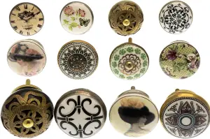 MangoTreeKnobs - Mixed Set of Shabby Chic Vintage Style Ceramic Cupboard Knobs x Pack 12 (MG-264)