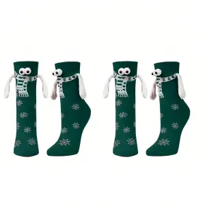 2 Pairs Funny Christmas Couple Holding Hands Socks Green