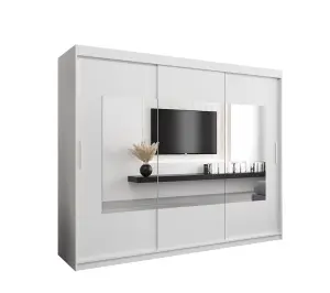 Torino Spacious Mirrored Sliding Door Wardrobe with Hanging Rails And Shelves -White Matt (H)2000mm  (W)2500mm x (D)620mm)