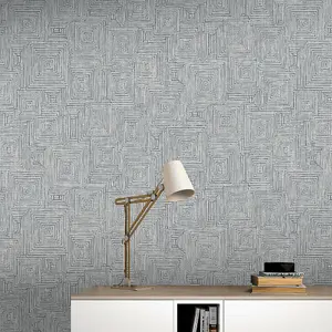 Grey Geometric Wallpaper Rasch Silver Square Metallic Textured Embossed Vinyl