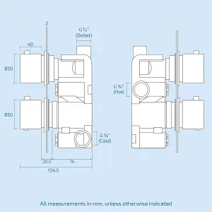 Nes Home 2 Dial 1 Way Bathroom Concealed Thermostatic Shower Mixer Valve Slim Head Temel