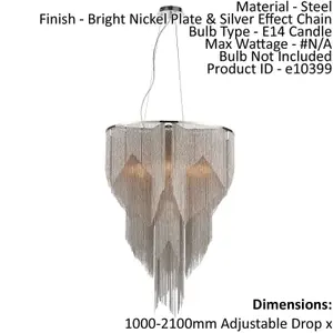 Ceiling Pendant Light Bright Nickel Plate & Silver Effect Chain 7 x 40W E14