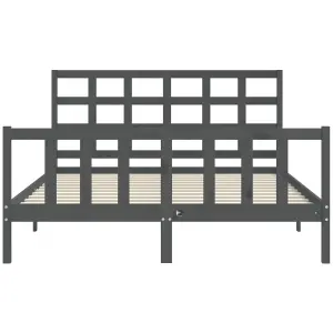 Berkfield Bed Frame with Headboard Grey King Size Solid Wood