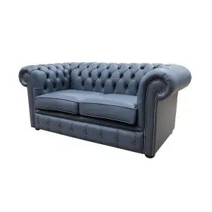 Chesterfield 2 Seater Shelly Suffolk Blue Real Leather Sofa Settee Bespoke In Classic Style