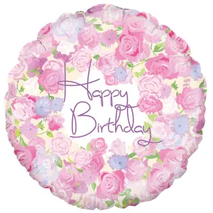 Oaktree Vintage Floral Happy Birthday Foil Balloon Pink/White (One Size)