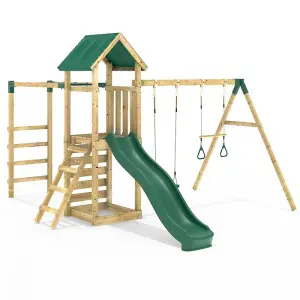 Rebo Adventure Wooden Climbing Frame with Monkey Bar, Swings & Slide - Logan