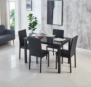 Emillia MDF Marble Effect Dining Table with 4 Faux Leather Chairs in Black