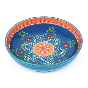 Classic Spanish Hand Painted Pattern Kitchen Dining Food Bowl 26cm Blue/Pink