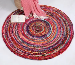 SUNDAR Round Multicolour Rug Ethical Source with Recycled Fabric 120 cm Diameter