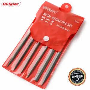 Hi-Spec 6pc Metal Small Needle Hand Mini File Set. Steel Flat, Half, Round & Triangle Sizes for Metal, Wood & Craftwork