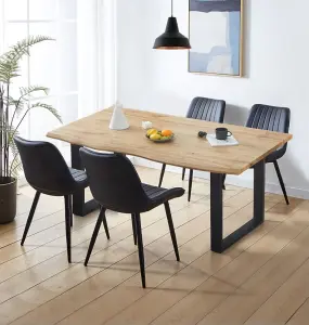 Hallowood Furniture Cullompton Large Dining Table (1.6m) with 4 Black Bonded Leather Chairs