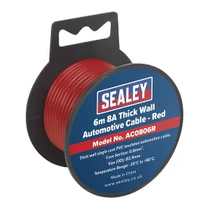 Sealey Automotive Cable Thick Wall 8A 6m Red