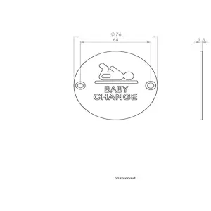 2x Bathroom Door Baby Change Sign 64mm Fixing Centres 76mm Dia Polished Steel