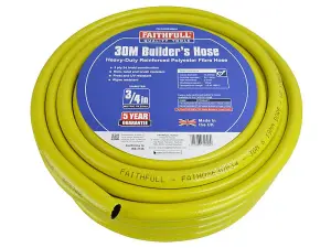 Faithfull CT085023112BKYE01 Heavy-Duty Reinforced Builder's Hose 30m 19mm (3/4in) Diameter FAIHOSE30B34