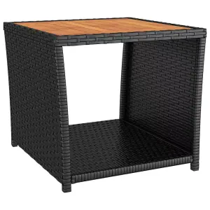 Berkfield Tea Table with Wooden Top Black Poly Rattan&Solid Wood Acacia