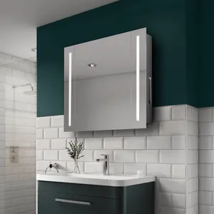 Sensio Finlay Wall-mounted Illuminated Mirrored Bathroom Cabinet (W)650mm (H)600mm