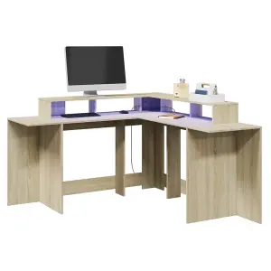 Berkfield Desk with LED Lights Sonoma Oak 152x152x91 cm Engineered Wood