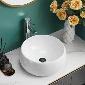 BELOFAY 170x360x360mm Round Ceramic Cloakroom Basin Hand Washing Sink, Modern Design Countertop Basin (Only Basin Included)