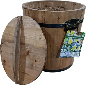 Pre-Planted Wooden Barrel Planter-44 Blue & Yellow Spring Flowering Bulbs-Just Add Water-29x30cm-Peat-Free Compost-Bee-Friendly