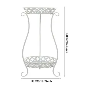 Garden 2 Tier White Tall Round Vintage Plant Stand 64cm H