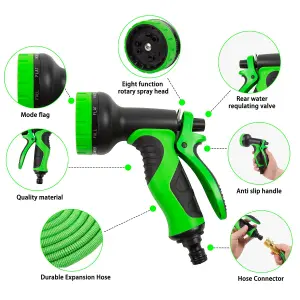 15m Expandable Garden Hose Pipe with 7 Function Anti Kink Water Hose Gun