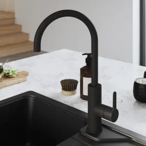 GoodHome Zanthe Black Graphite effect Kitchen Side lever Tap