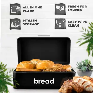 Retro Bread Bin Curved & Rectangle Kitchen Loaf Storage in Black