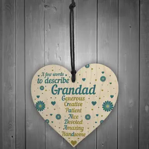 Red Ocean Birthday Gifts For Grandad From Grandchildren Grandparent Gifts Fathers Day Wood Heart Thank You Gift For Him