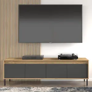 Spacious Oak Golden & Basalt TV Cabinet with Push-To-Open Doors W192cm H56cm D40cm for Modern Entertainment Areas