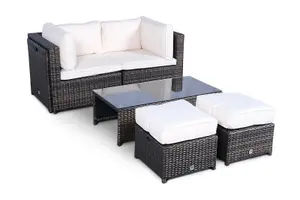 Amalfi 6 Seat Rattan Garden Sofa Set with Coffee Table and 2 Stools - Brown